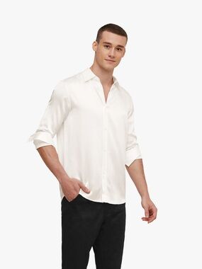 Lilysilk 22MM Mulberry Silk Basic Mens Shirt In Natural White Size XL NWT